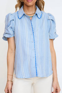Gigio - Embroidered Gingham Button Down Top