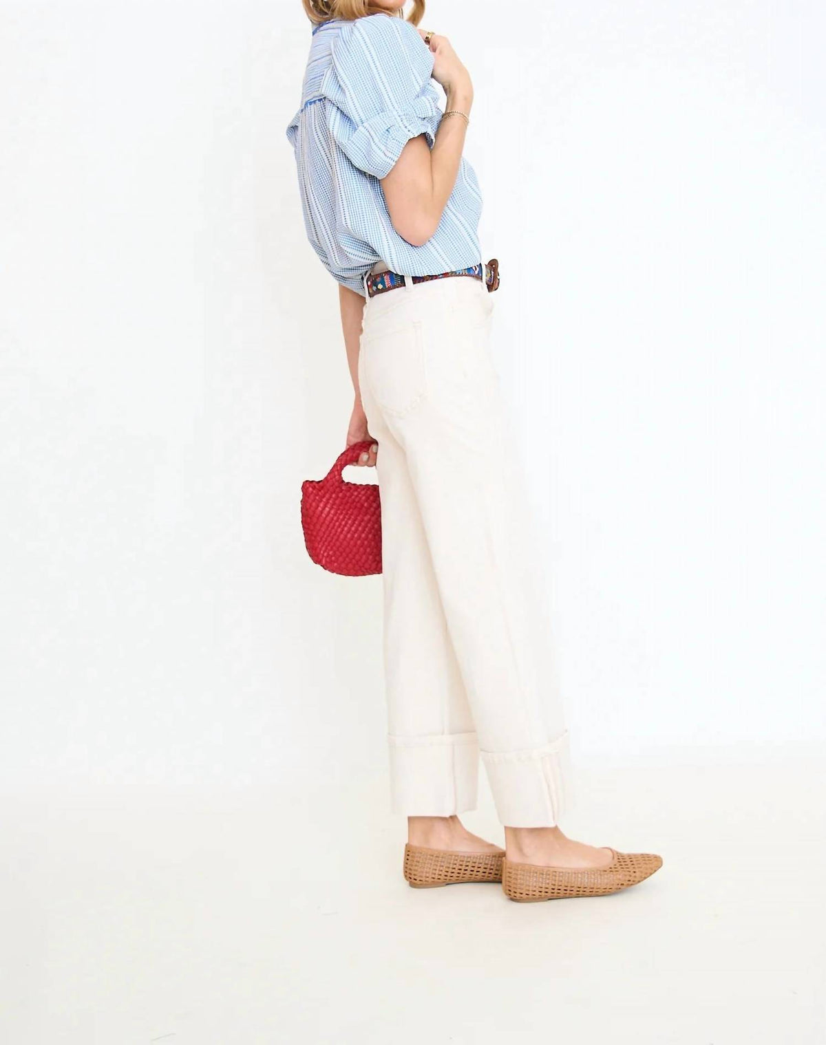 Gigio - Embroidered Gingham Button Down Top