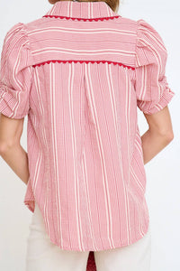 Gigio - Embroidered Gingham Button Down Top