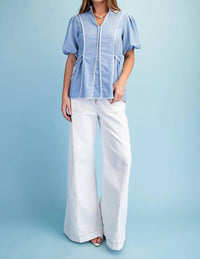 Gigio - Linen Blouse With Striped Binding Details