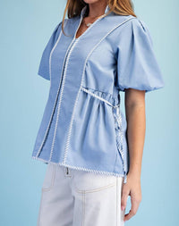 Gigio - Linen Blouse With Striped Binding Details