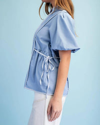 Gigio - Linen Blouse With Striped Binding Details