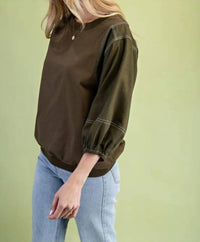 Gigio - Mixed Fabric Three Quarter Sleeve Top