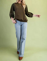 Gigio - Mixed Fabric Three Quarter Sleeve Top