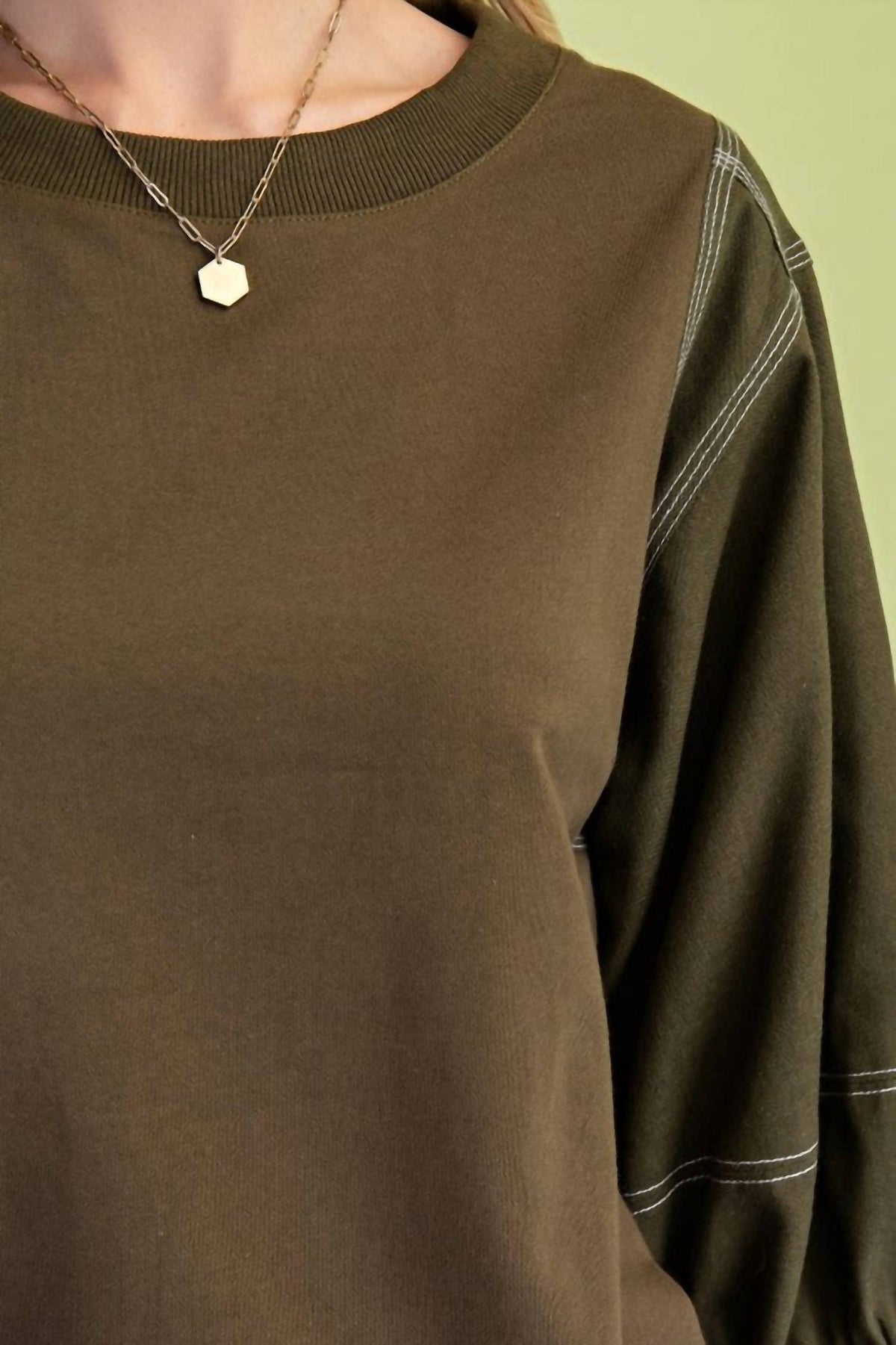Gigio - Mixed Fabric Three Quarter Sleeve Top