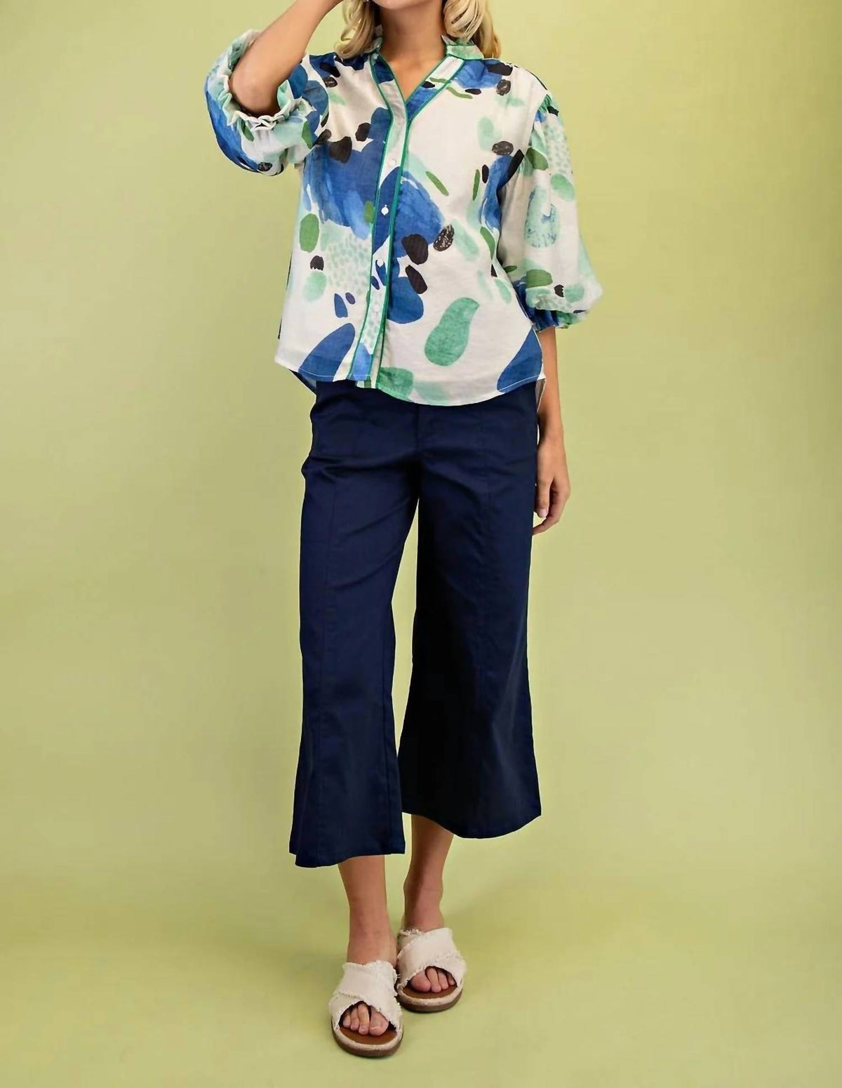 Gigio - Printed Blouse With Gathered Balloon Sleeves