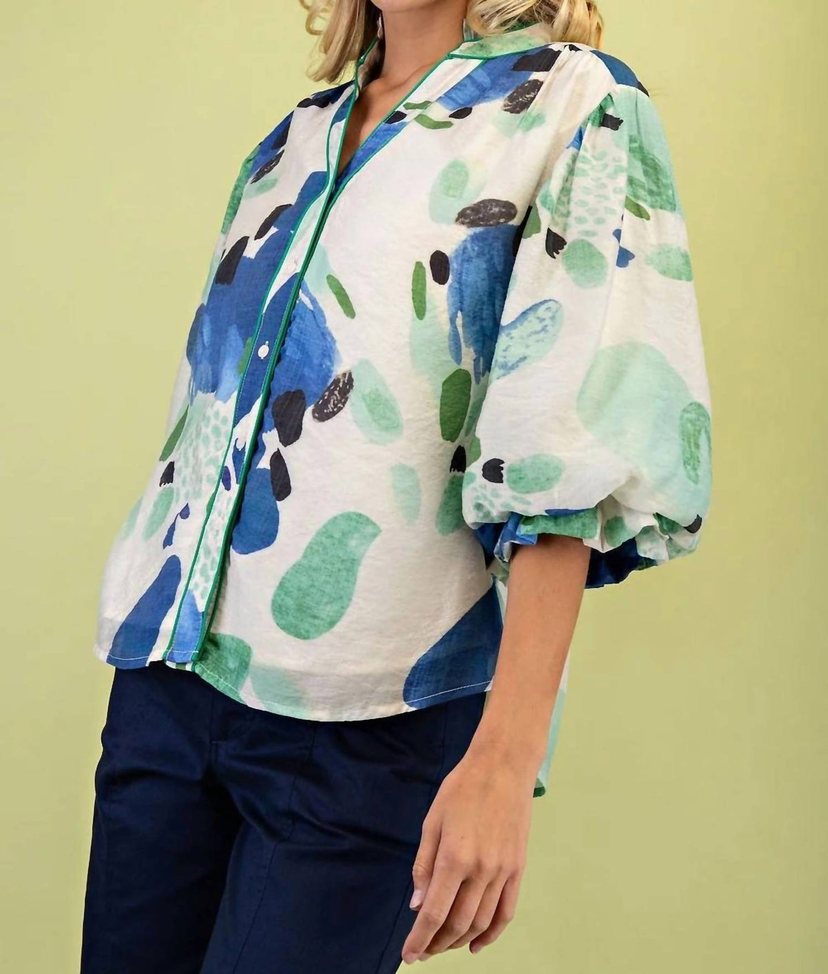 Gigio - Printed Blouse With Gathered Balloon Sleeves