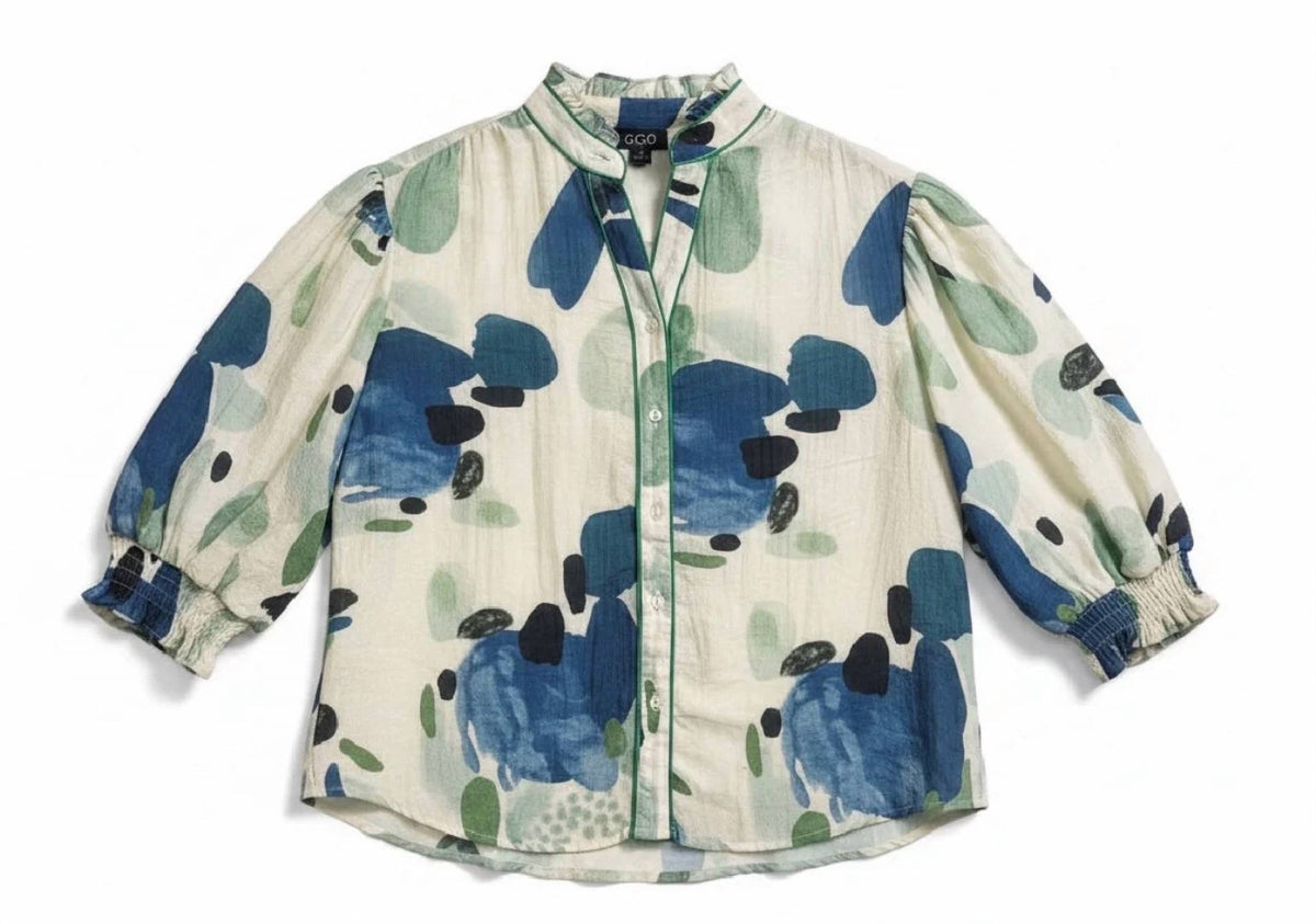 Gigio - Printed Blouse With Gathered Balloon Sleeves