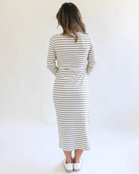 Gilli - Long Sleeve Waist Twist Side Slit Stripe Maxi