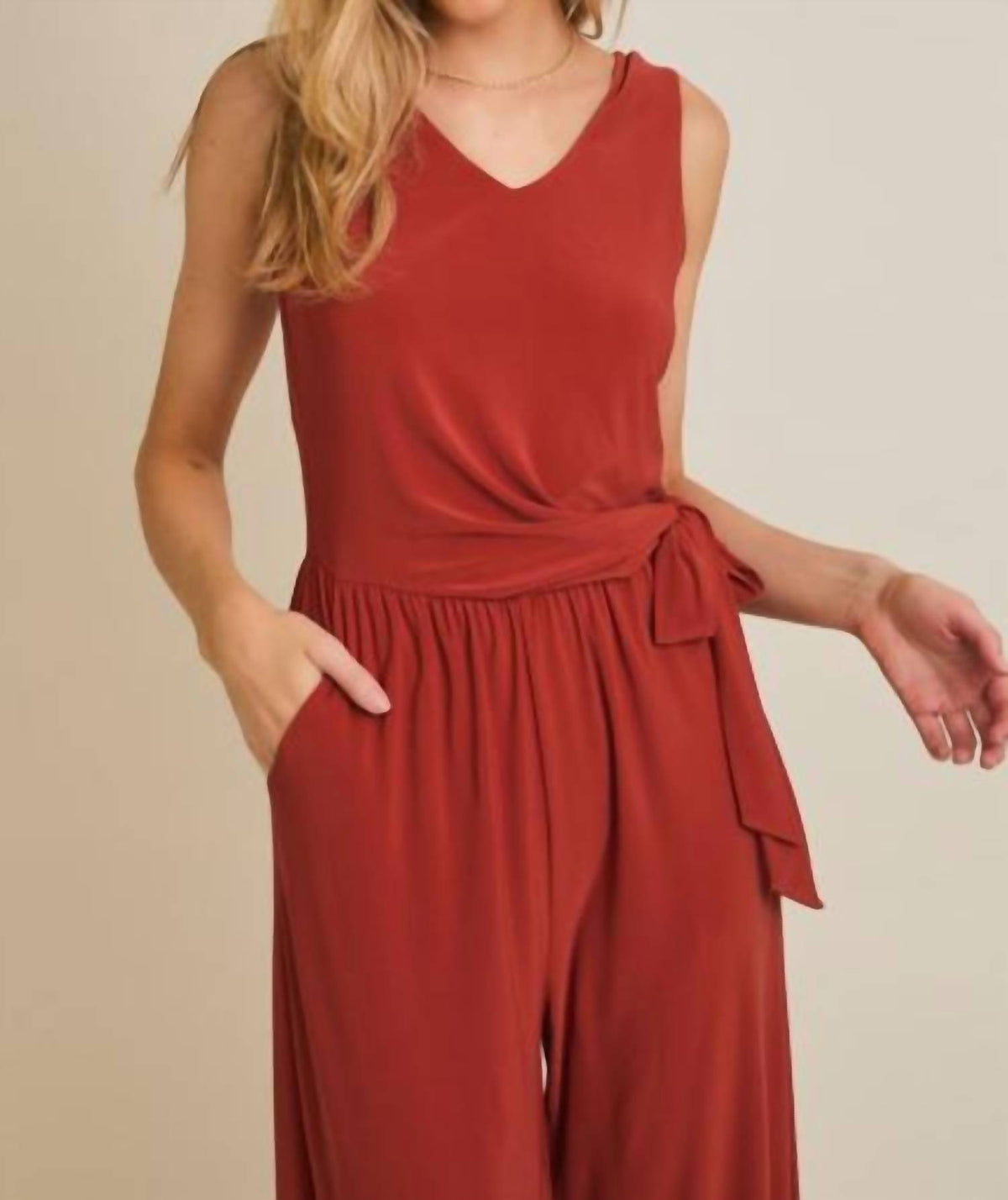 Gilli - Sleeveless Waist Tie Wide Leg Jumpsuit