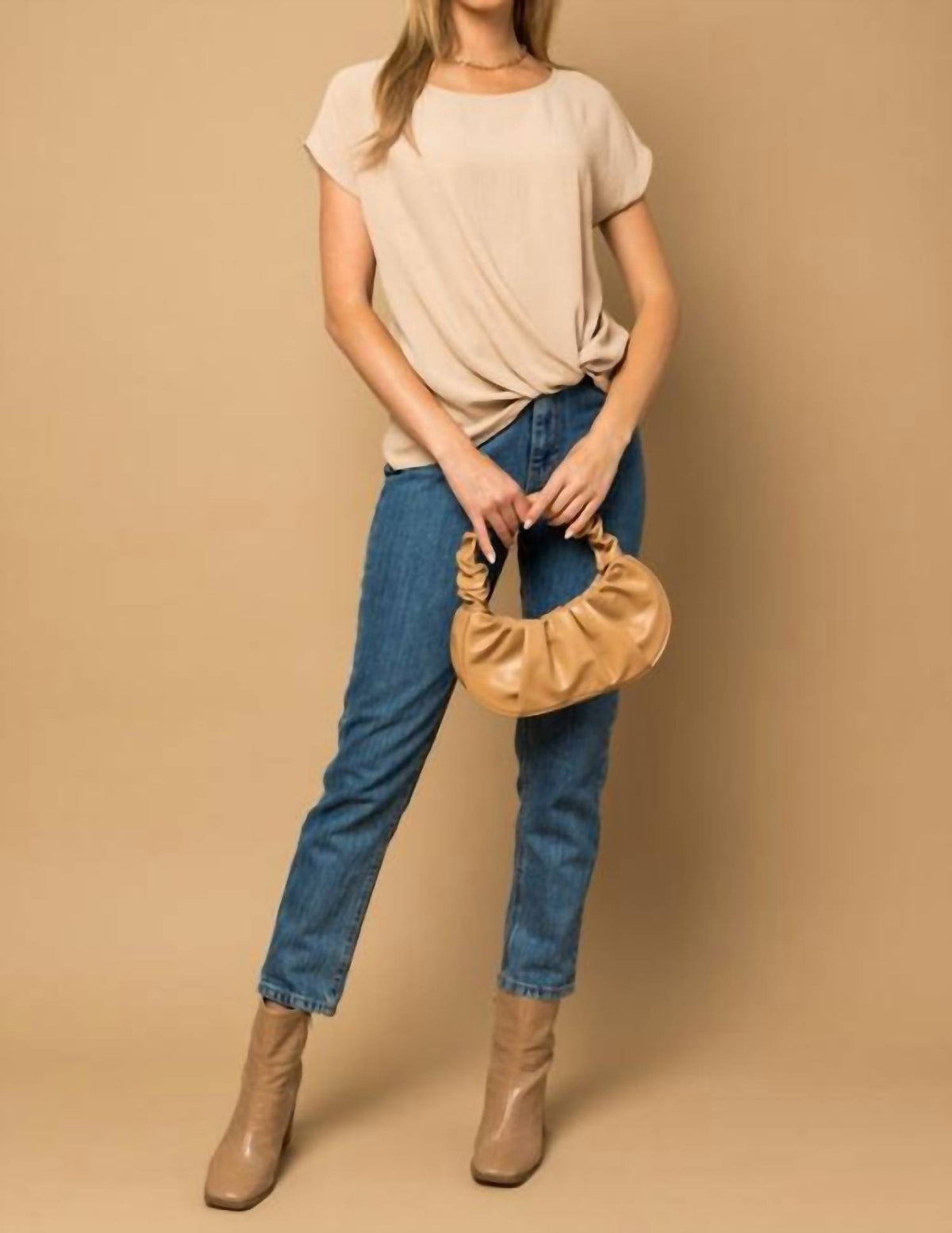 Solid Woven Tee with front knot detail