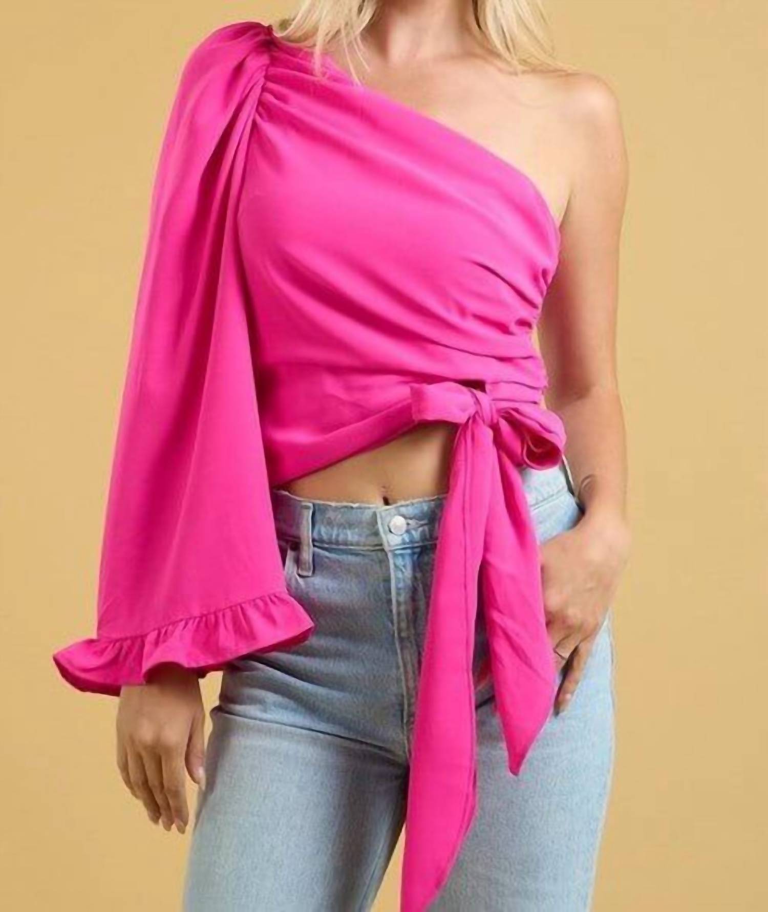 Glam - Barbie One Shoulder Blouse - blouses - clothing - pink