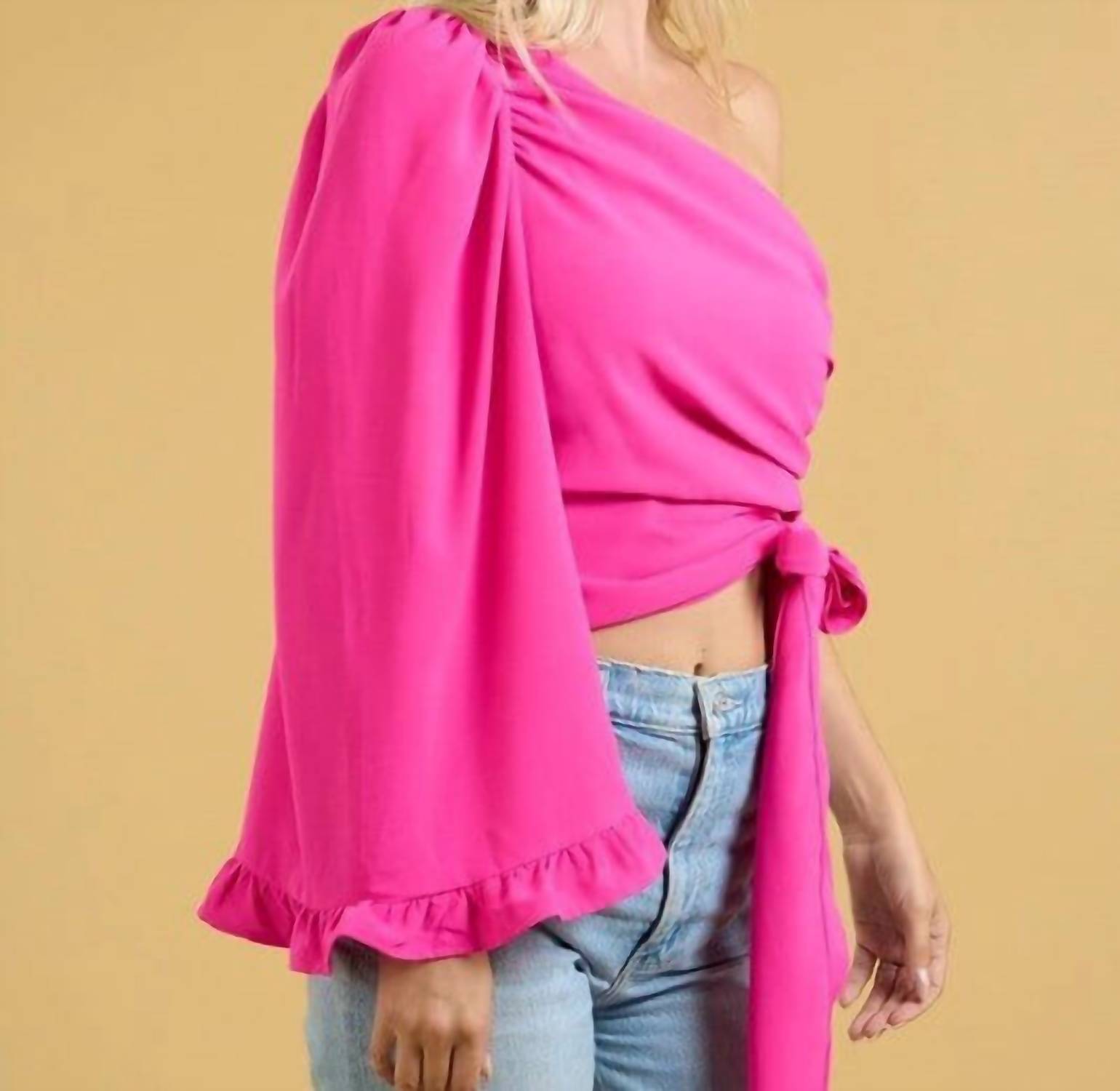Glam - Barbie One Shoulder Blouse - blouses - clothing - pink