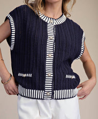 Glam - Button Down Stripe Sweater Vest