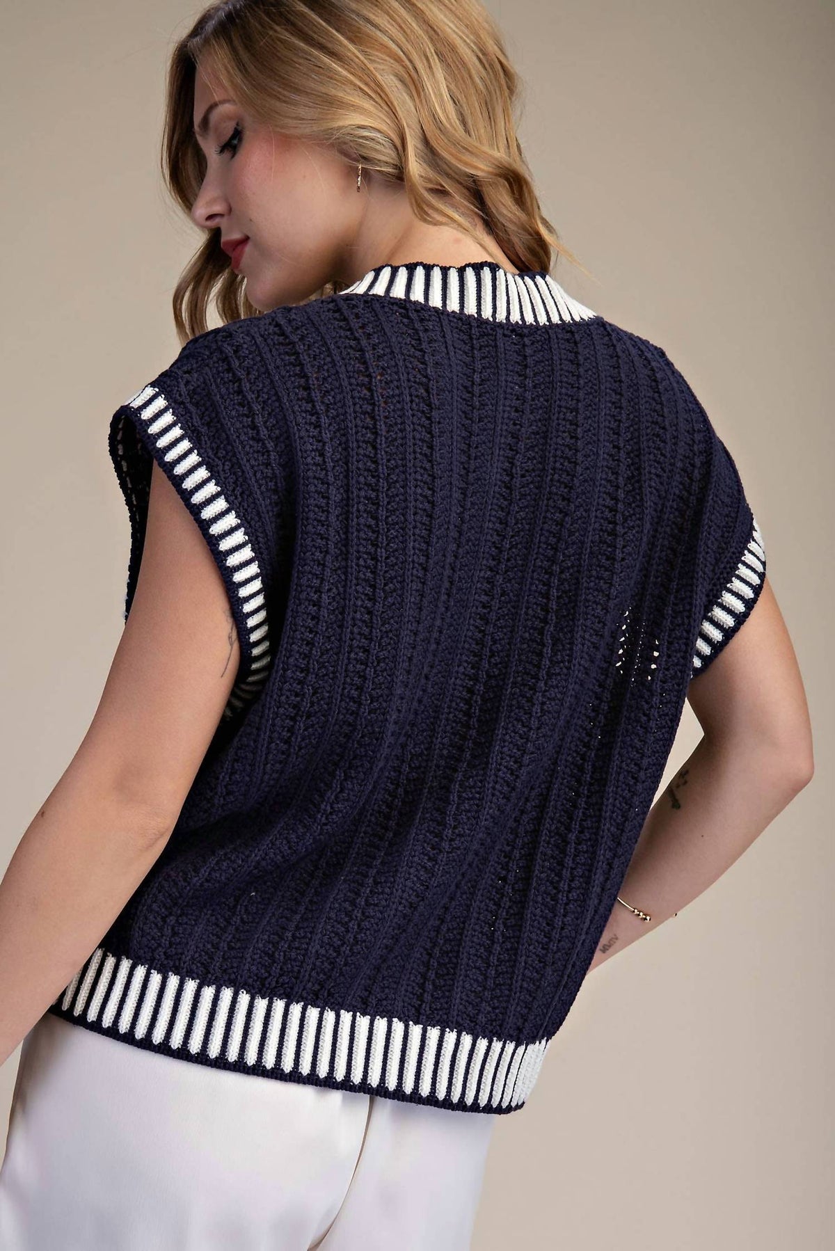 Glam - Button Down Stripe Sweater Vest