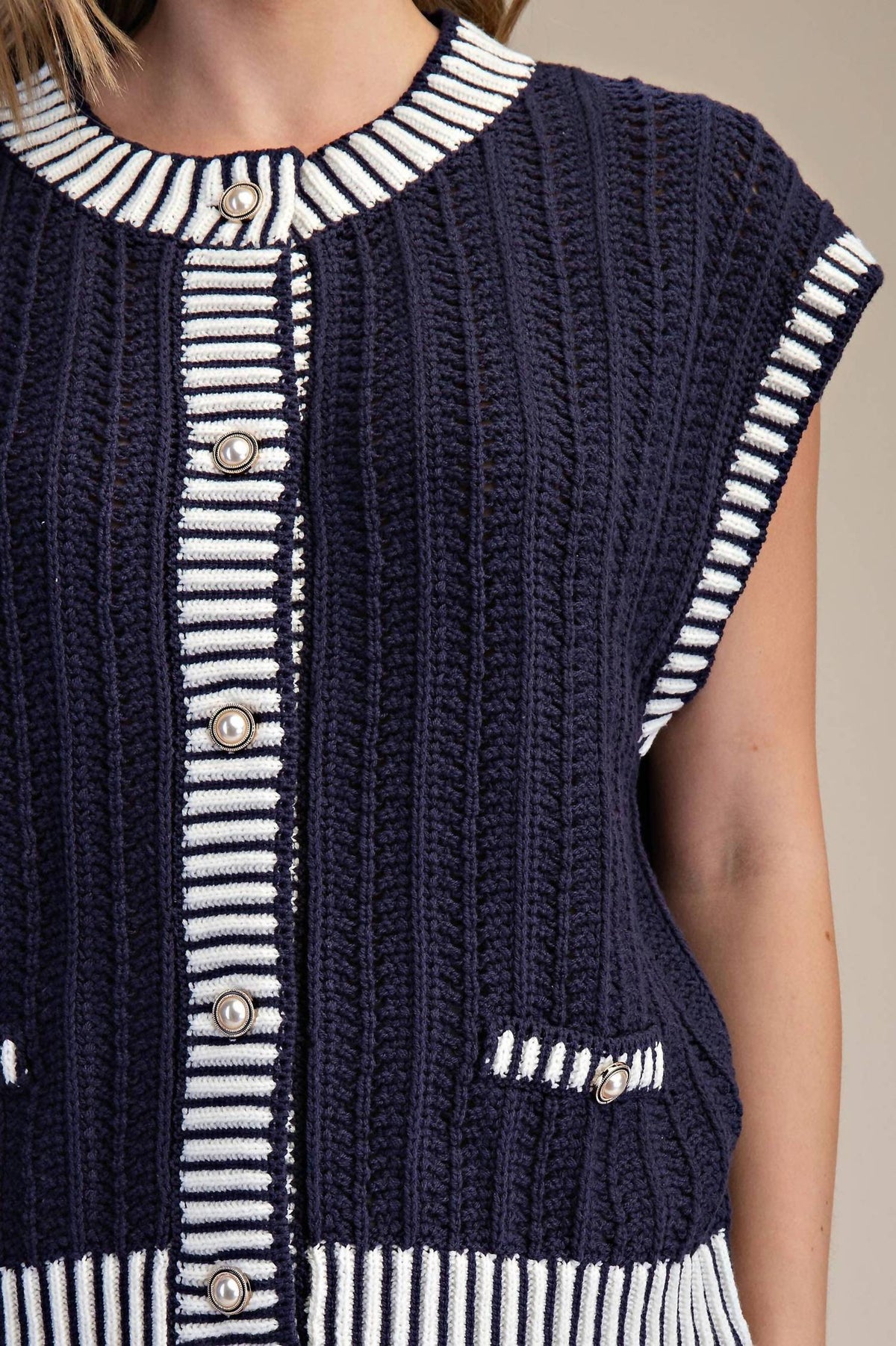 Glam - Button Down Stripe Sweater Vest