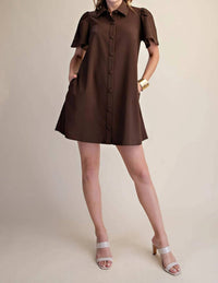 Glam - Collar Neck Covered Button Down Mini Dress