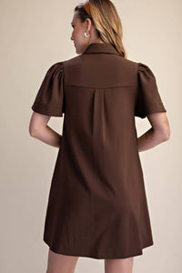 Glam - Collar Neck Covered Button Down Mini Dress