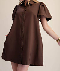 Glam - Collar Neck Covered Button Down Mini Dress