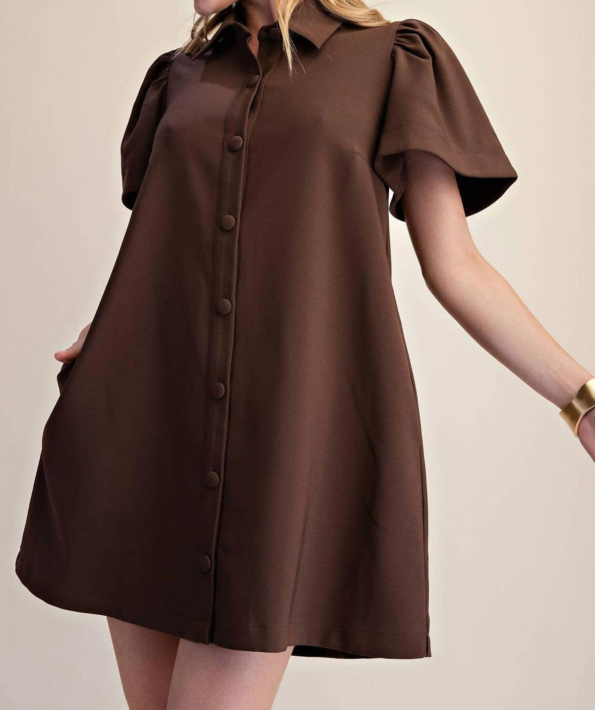 Glam - Collar Neck Covered Button Down Mini Dress