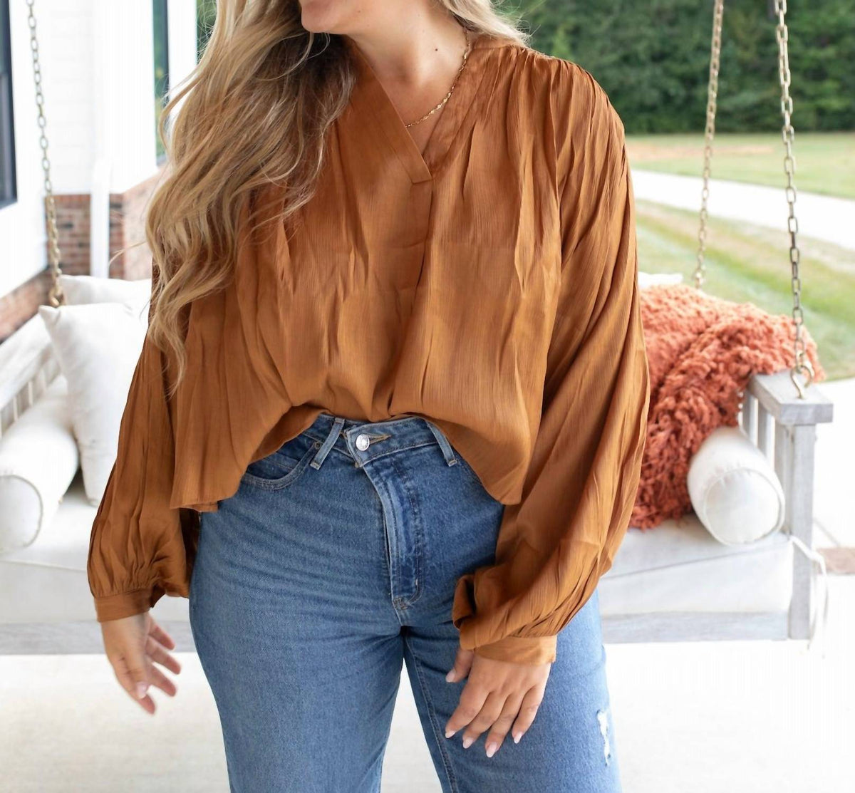 Glam - Color Metallic Long Sleeve Blouse