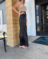 Glam - Glamour High Waisted Wide-legged Black Silk Pants