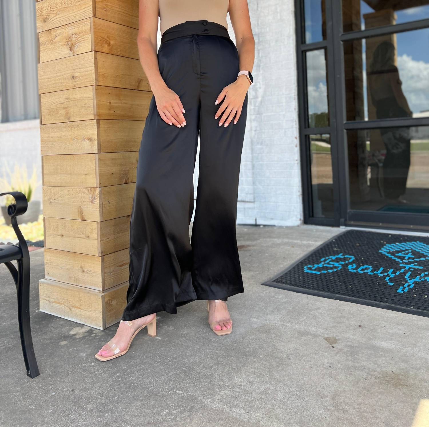 Glam - Glamour High Waisted Wide - legged Black Silk Pants - black - clothing - pants