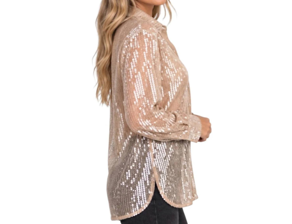 Glam - Sequin Collard Button Down Shirt