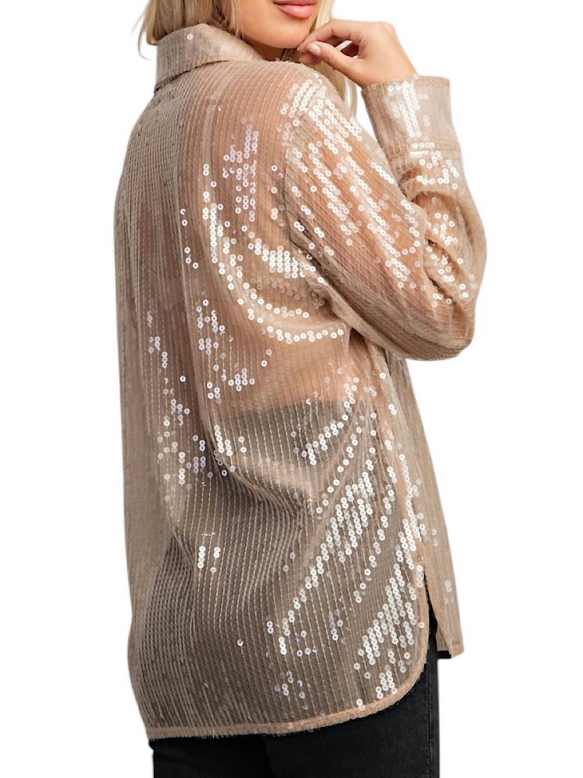 Glam - Sequin Collard Button Down Shirt