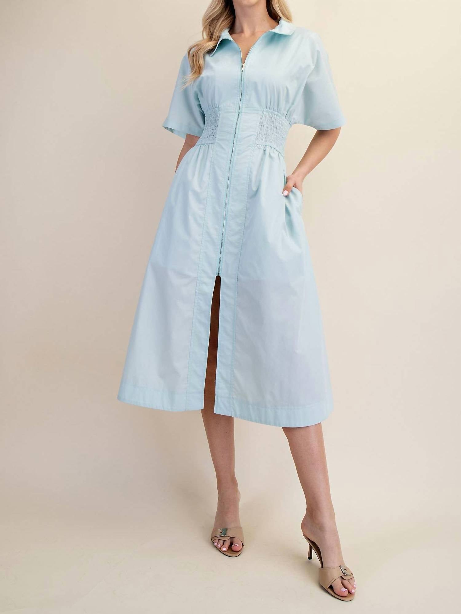 Glam - Skyline Zip Midi Dress - blue - clothing - dresses