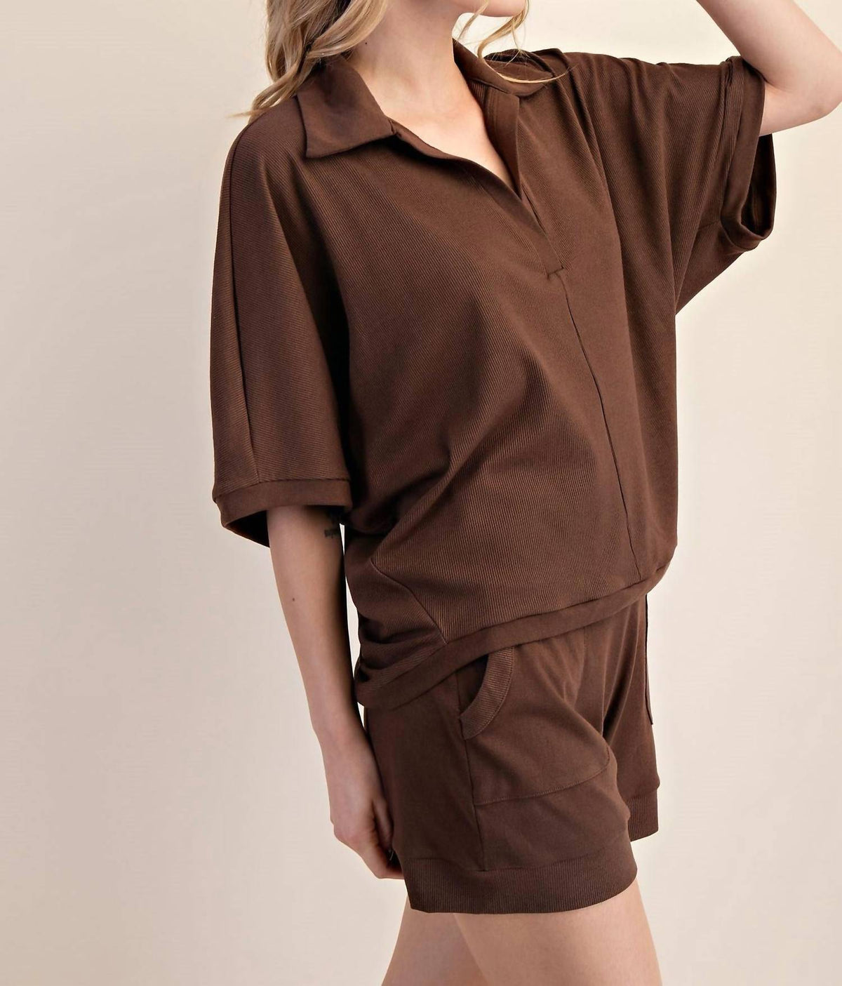 Glam - V-neckline Dropped Shoulder Knit Top