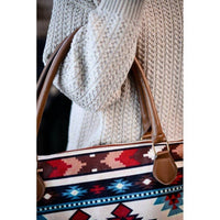 Glittering South - Women's Aztec Print Accents Weekender Bag - bags - brown - handbags