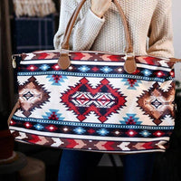 Glittering South - Women's Aztec Print Accents Weekender Bag - bags - brown - handbags