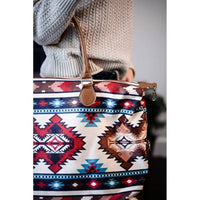 Glittering South - Women's Aztec Print Accents Weekender Bag - bags - brown - handbags