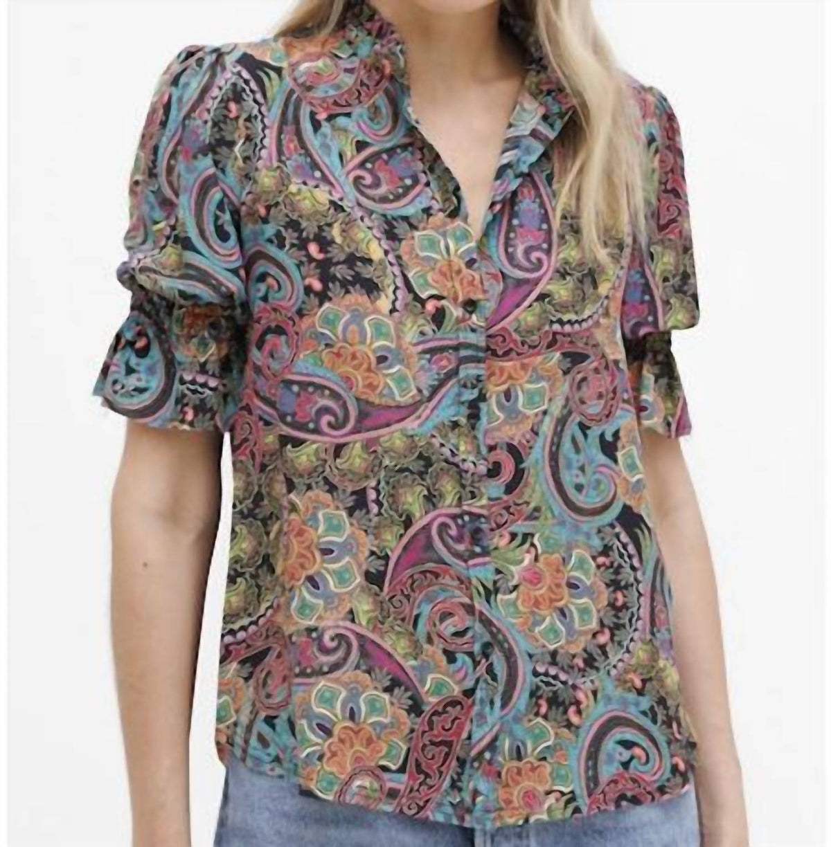 Go By Go Silk - Brooklyn Flea Printed Blouse
