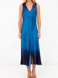Go By Go Silk - Drape Front Slit Maxi Dress - blue - clothing - dresses