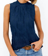 Go By Go Silk - Vintage Shell High Neck Top - blouses - blue - clothing