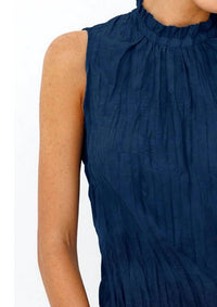 Go By Go Silk - Vintage Shell High Neck Top - blouses - blue - clothing