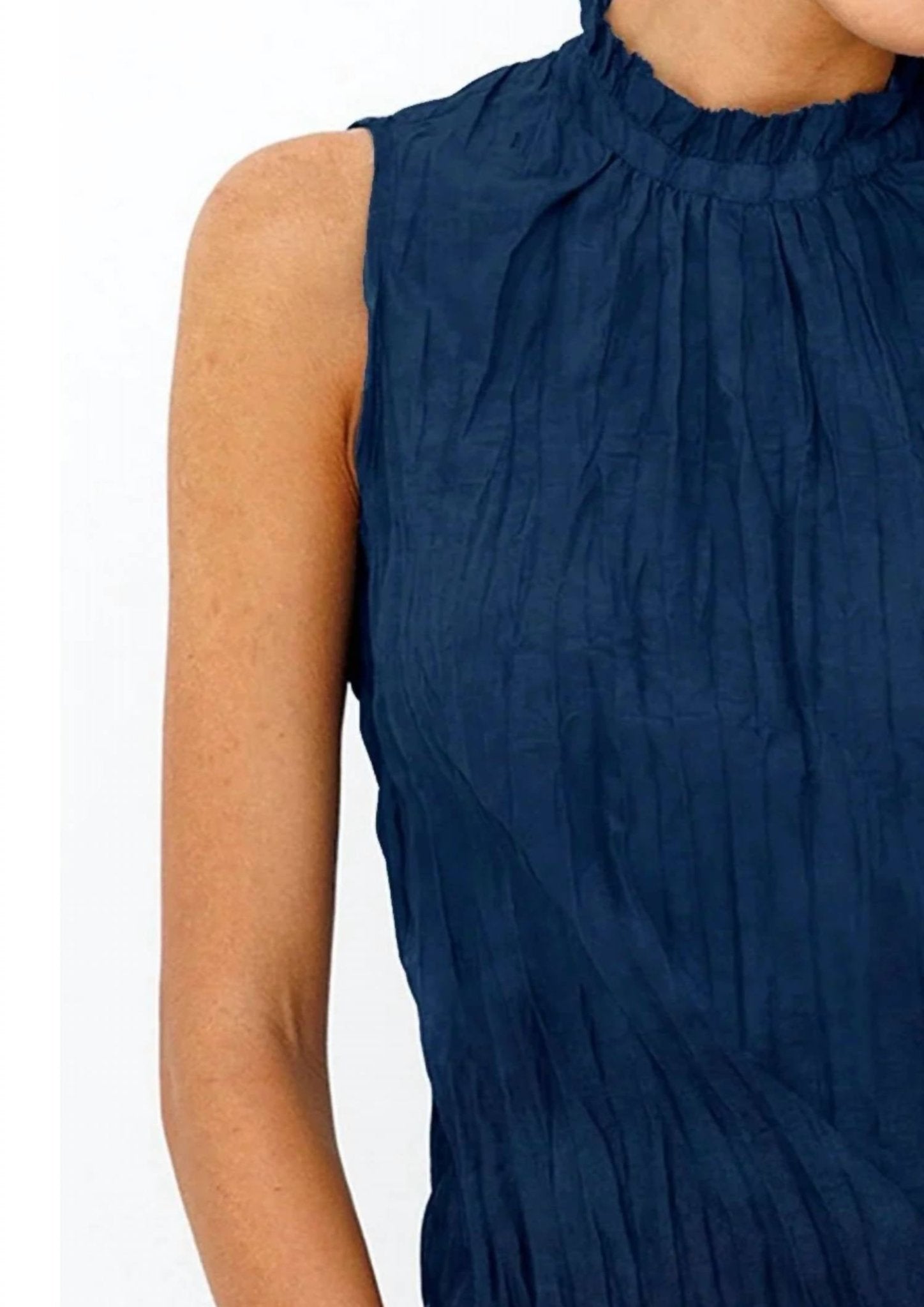 Go By Go Silk - Vintage Shell High Neck Top - blouses - blue - clothing