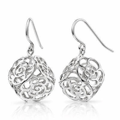 Gold & Honey - Women's Openwork Rose Cube Dangle Earrings