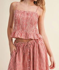 Golden - Minka Gingham Button Front Smocking Top