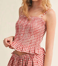 Golden - Minka Gingham Button Front Smocking Top