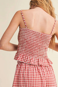 Golden - Minka Gingham Button Front Smocking Top