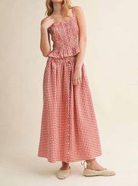 Golden - Minka Gingham Button Front Smocking Top