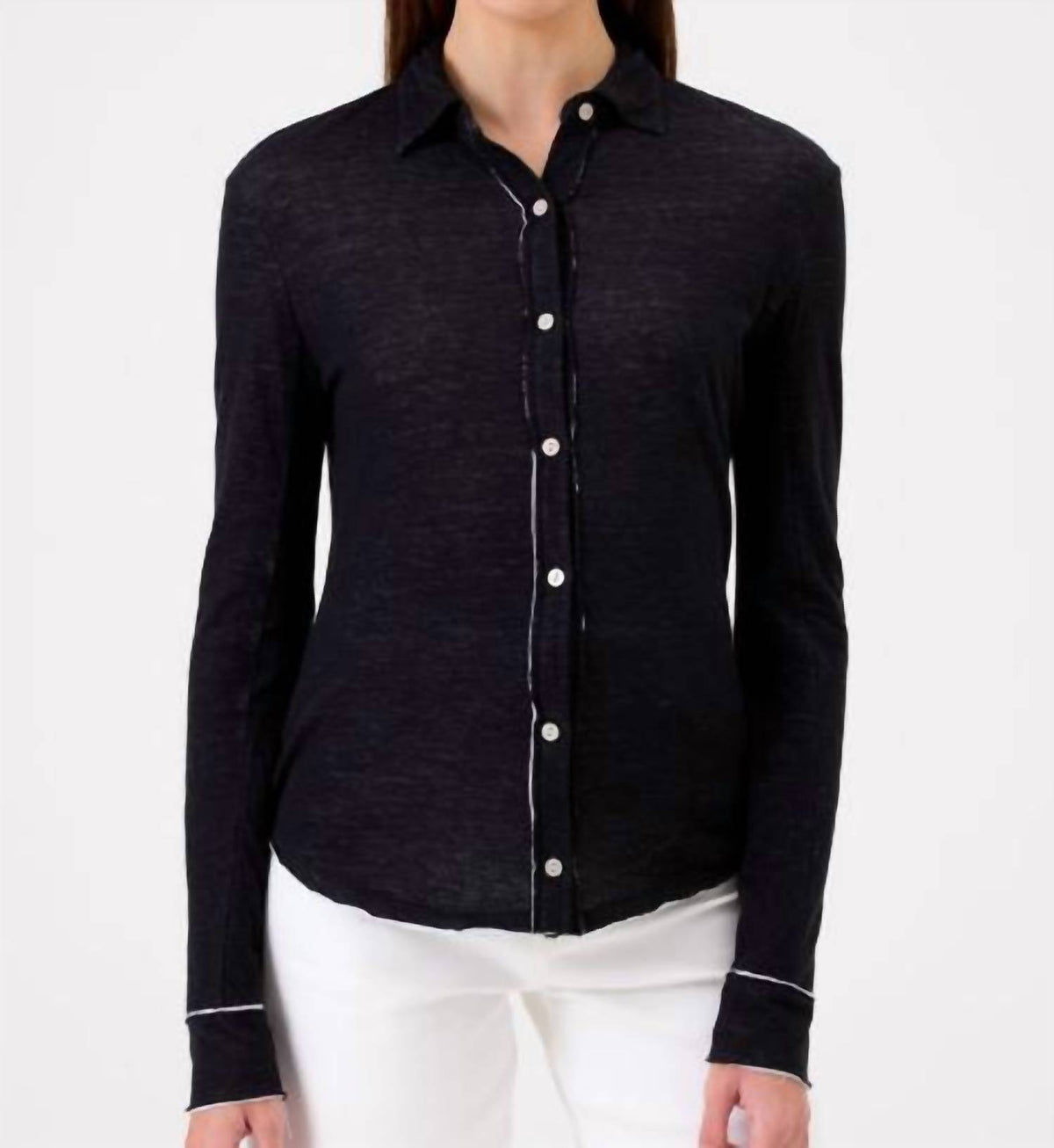Goldie - SIENNA LONG SLEEVE DOUBE LAYER JERSEY BUTTON DOWN TEE