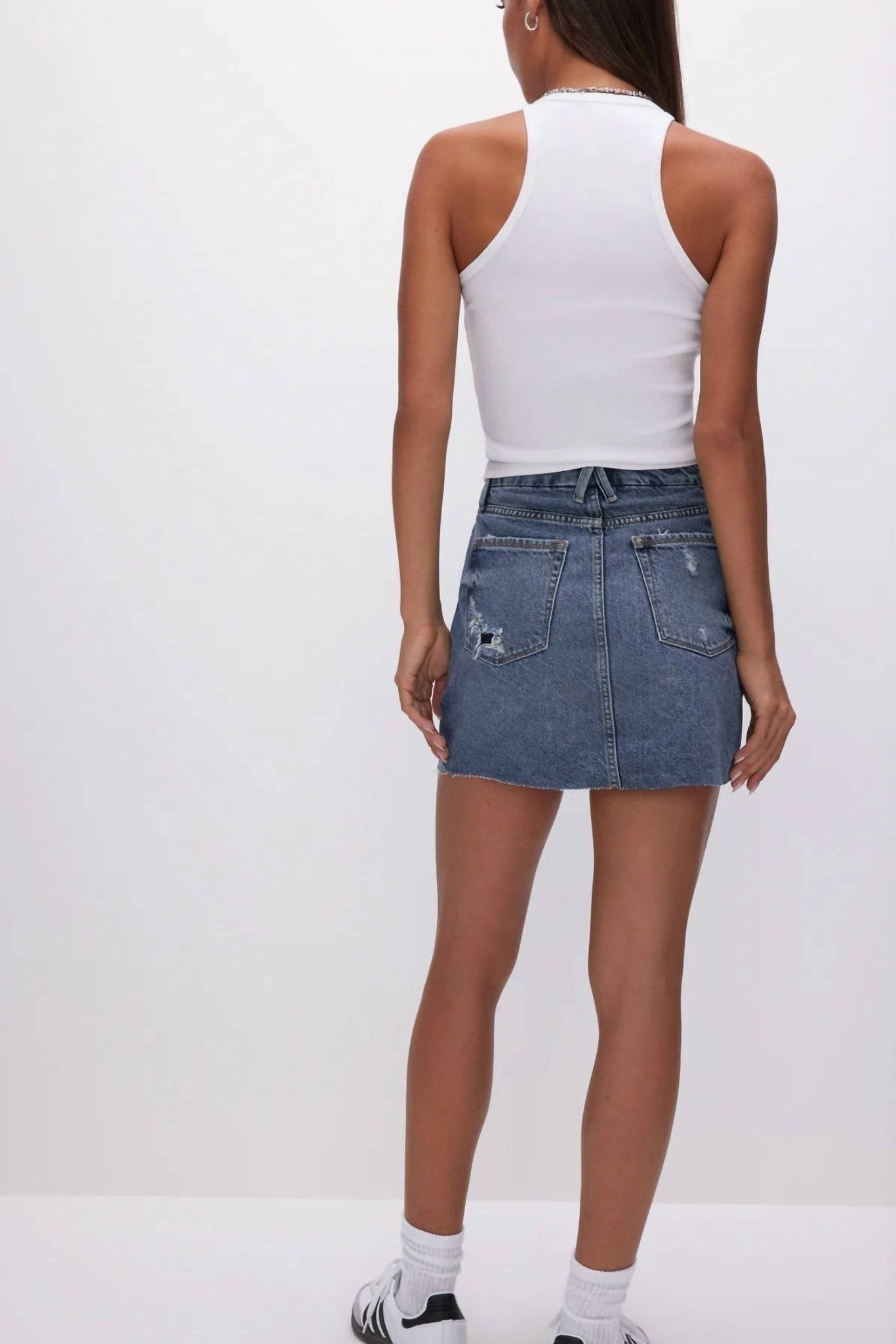 Good American - Cut Out Mini Skirt - blue - clothing - cotton - blend