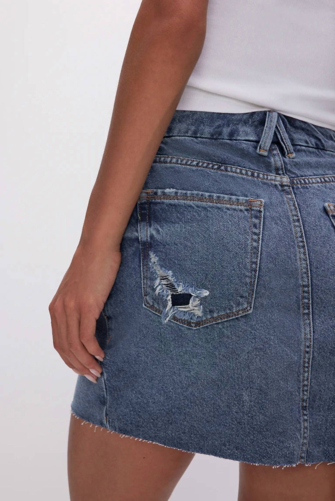 Good American - Cut Out Mini Skirt - blue - clothing - cotton - blend