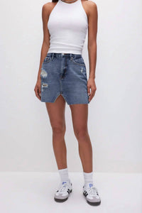 Good American - Cut Out Mini Skirt - blue - clothing - cotton - blend