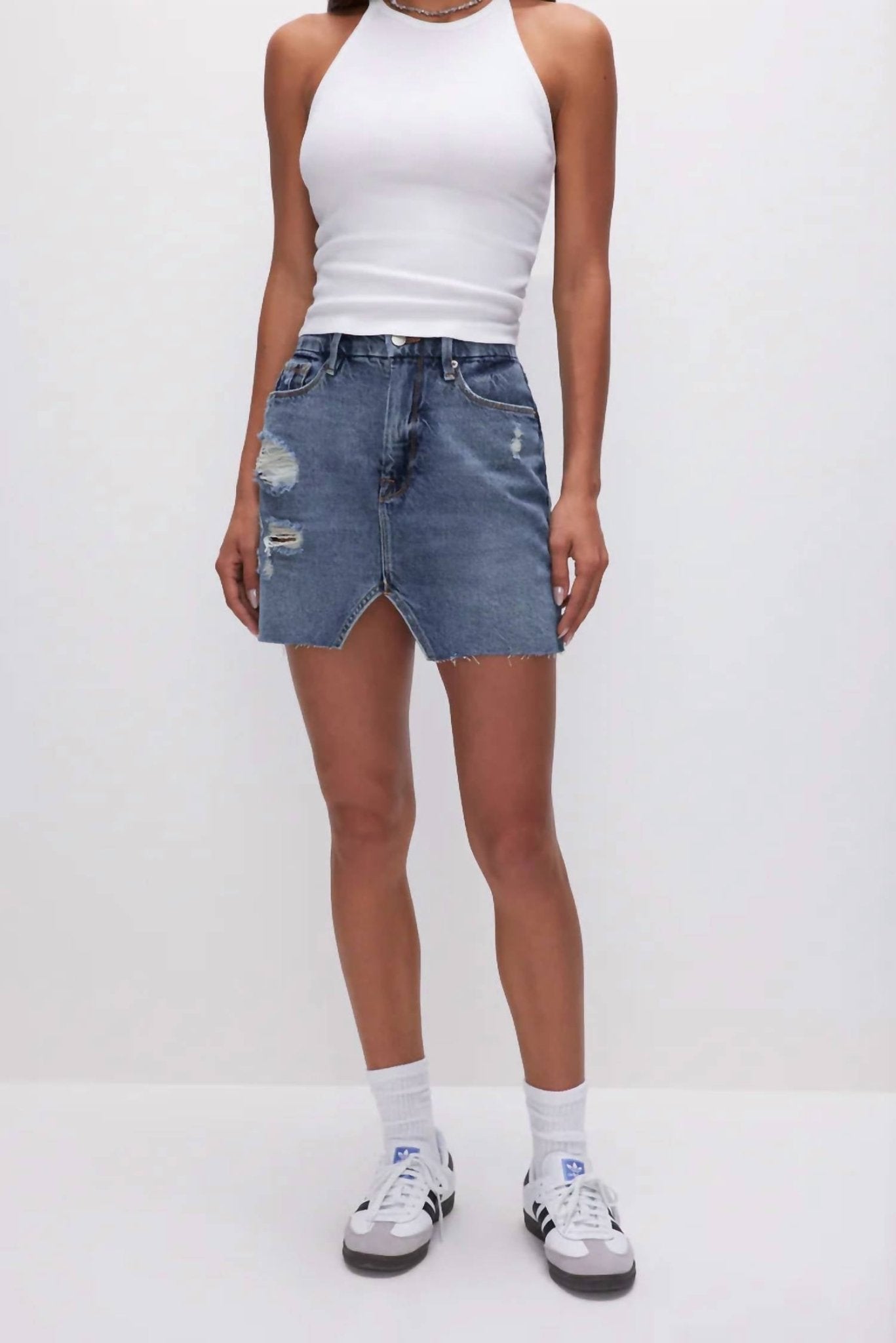 Good American - Cut Out Mini Skirt - blue - clothing - cotton - blend