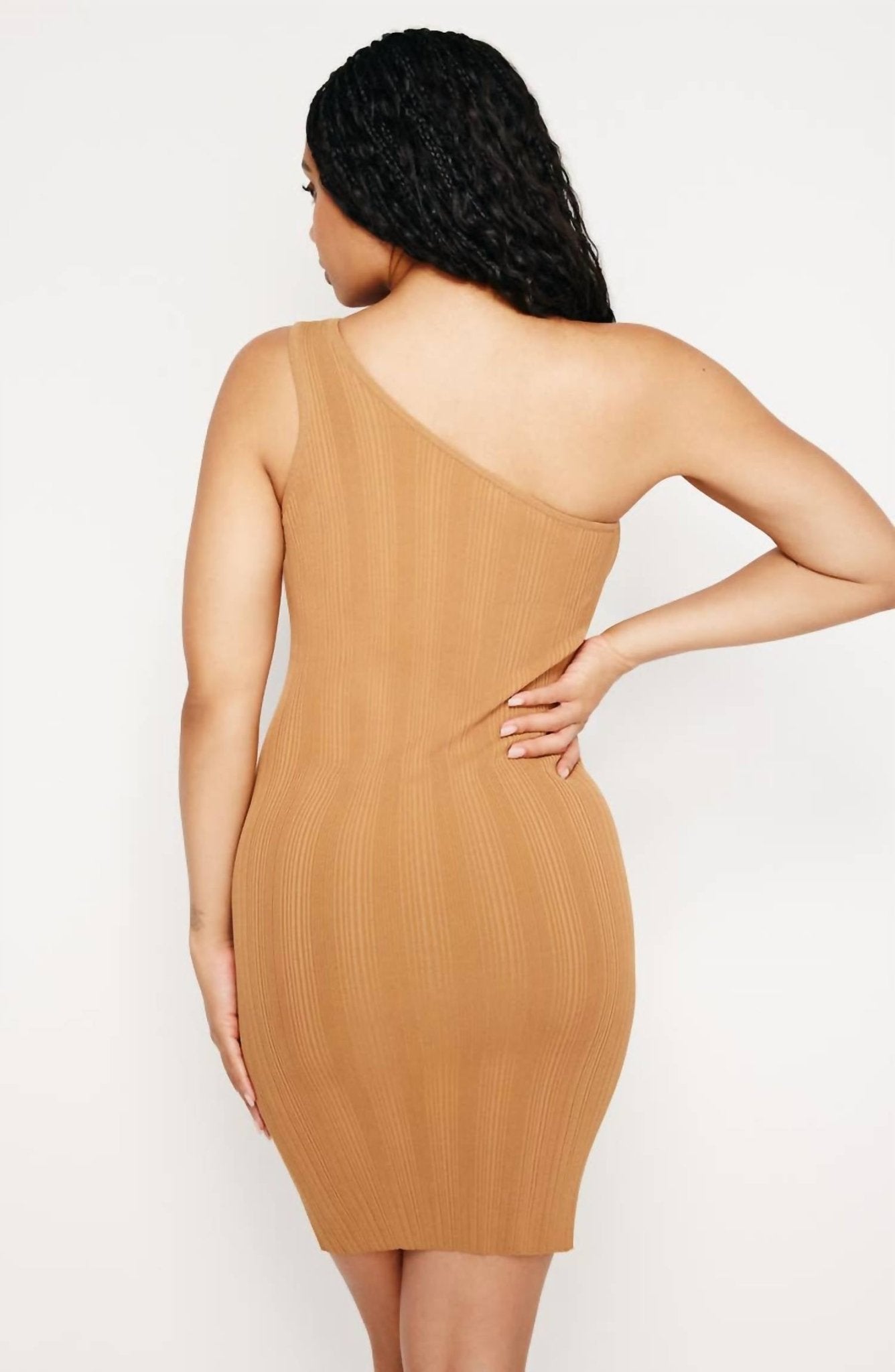 Good American - Ribbed Knit Mini Dress - brown - clothing - dresses